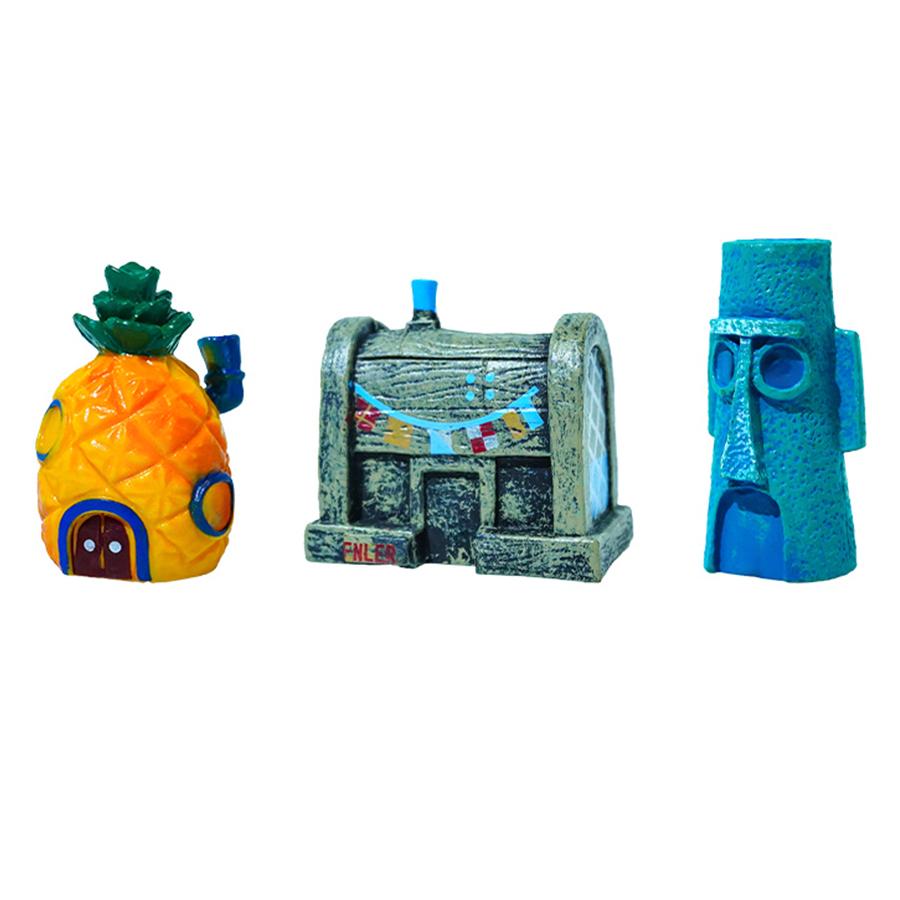 

Набор из 3 штук Украшение для аквариума Ландшафтные аксессуары Декорация для аквариума с рыбками Персонаж мультфильма Декорация Домик-ананас 3-piece set