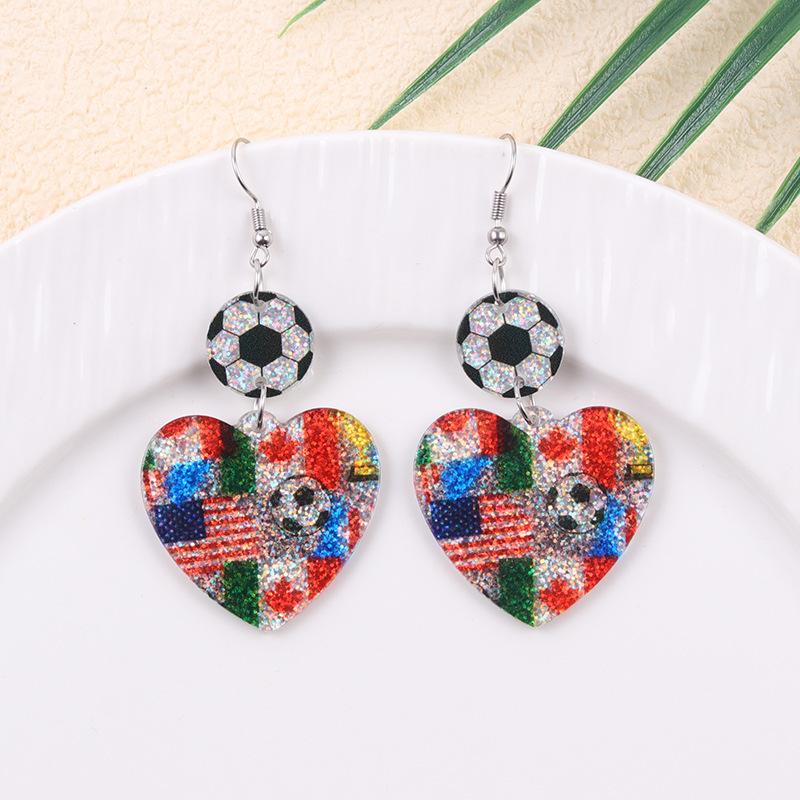 USA Canada Mexico World Cup Flag Element Earrings Tassel Heart Round Acrylic Earrings Dangle Jewelry for Women