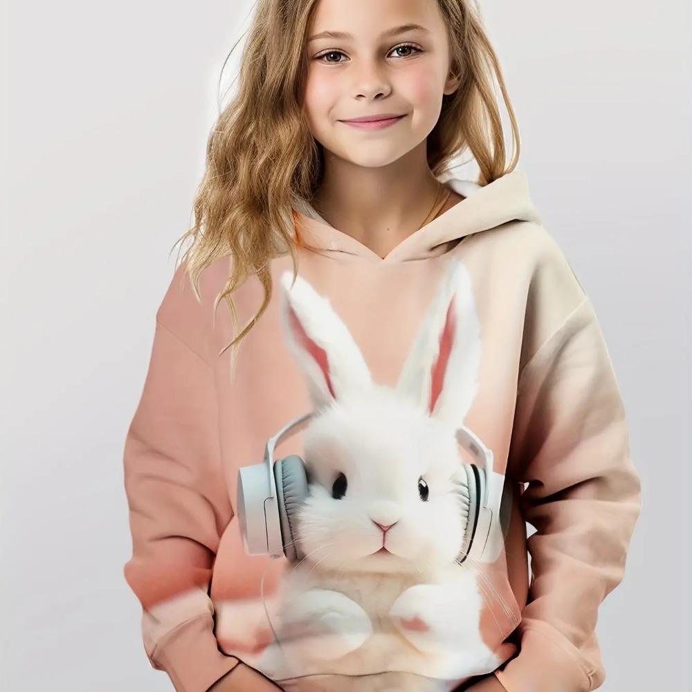 Children's Cute Rabbit 3D Digital Printed Girl Fashion Trend Hooded Sweatshirt