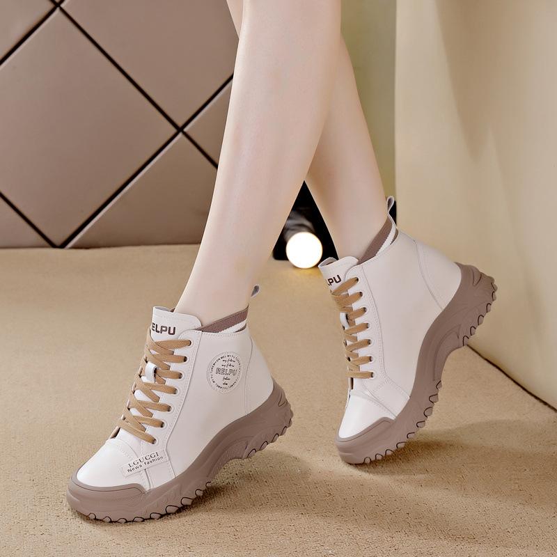 Inner Heightening Casual Shoes Platform Short Boots Velvet Cotton Boots Lace-up Casual Shoes Autumn and Winter New British Style Women's Boots