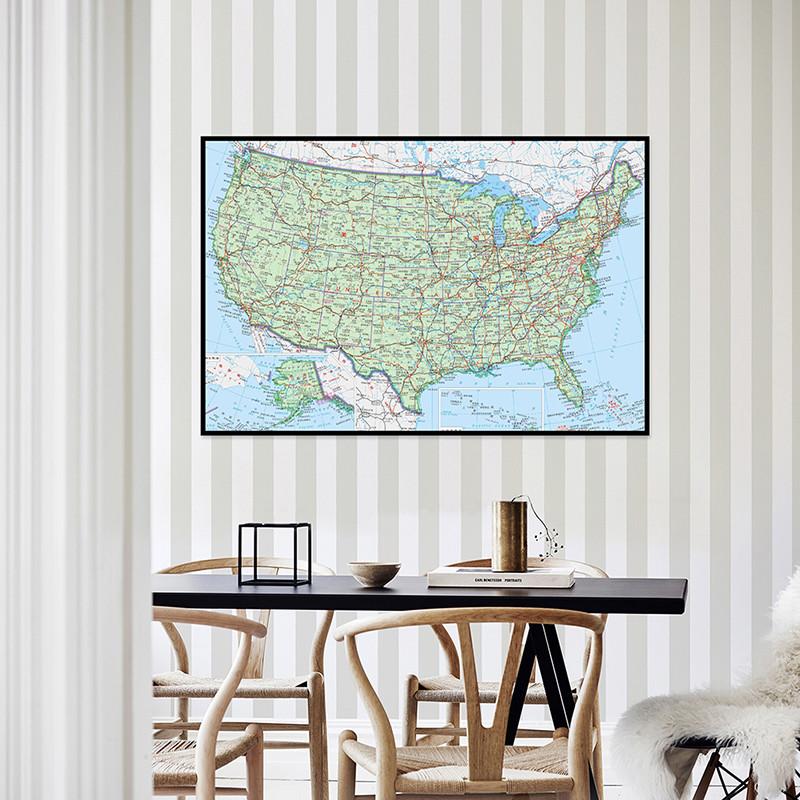 Map of The United States (Chinese Language),Wall Art Background Cloth Study,Geographical,Tourism/Education Tool