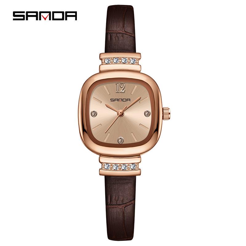 Sanda 7052 Women's Square Quartz Watch - High-End, Light Luxury with Exquisite Leather Strap