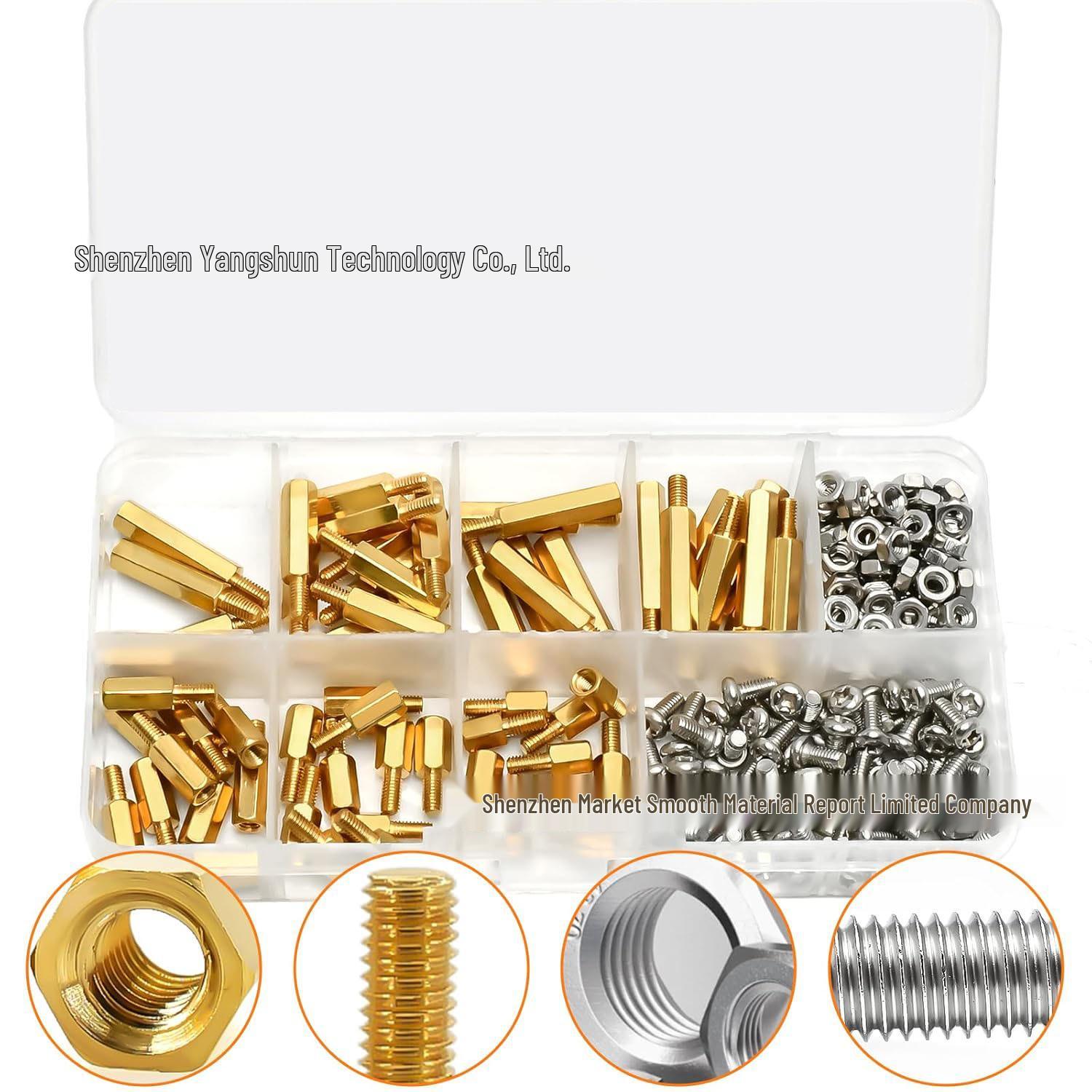 210pcs Brass M3 Hexagonal Standoff Kit: Single-Head, Threaded Copper Pillar Screws & Nuts