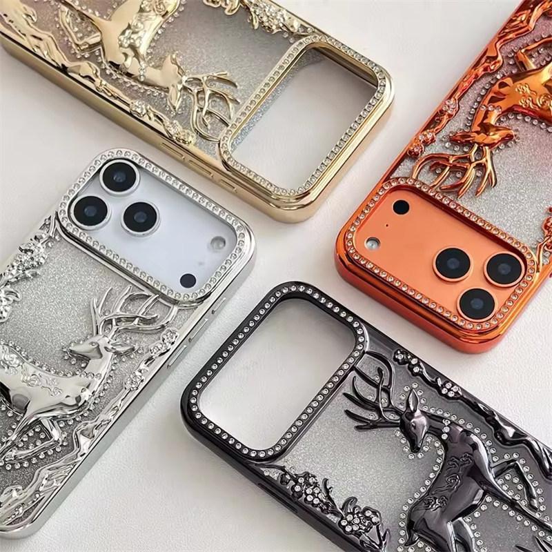 Luxury Electroplated Rhinestones Bling Case For iPhone 17 16 15 14 13 12 Pro Max 17Air Glitter Soft Cover For iPhone 17 Pro Max