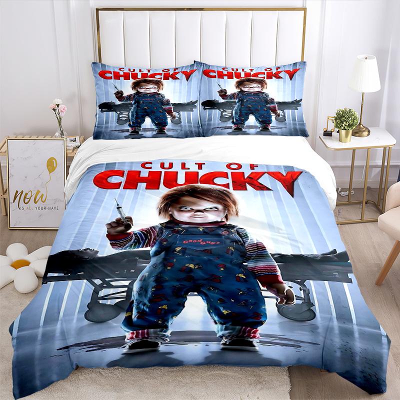 3-teiliges Chucky's Cult Bedwäsche-Set mit Aufdruck, Weiche und Bequeme Bettbezug für Schlafzimmer, Gästezimmer (1 Bettbezug + 2 Kissenbezüge, Kissenkern