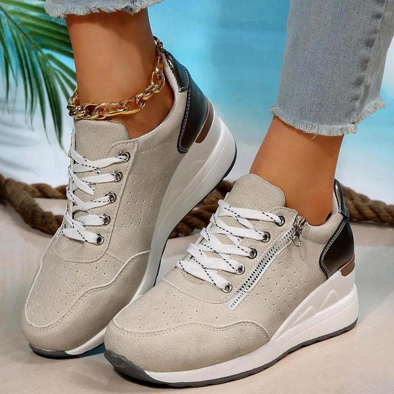 Fashion Plus Size Fashion Wedges Sneakers for Women 2025 Spring Lace Up Platform Sports Shoes Woman Lightweight Non Slip Casual Shoes