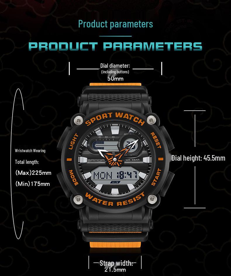 Sanda Dual Display Student Sports Watch - Multi-functional Chinese Style with Calendar