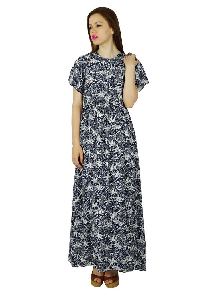 Bimba Women Long Maxi Dress Frilled Sleeve Rayon Gown Summer Clothing