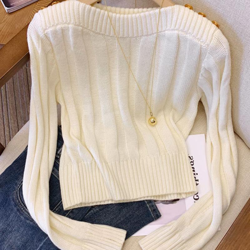 Personalisierter und modischer Metall-Schulterverschluss, dekorativer Strickpullover für Damen, Frühling und Herbst, vielseitiger Pullover