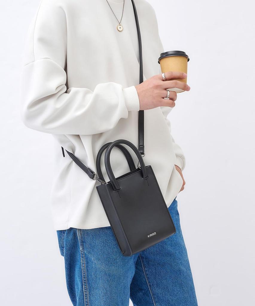 Kingz by Samantha Thavasa Men's Genuine Leather Smartphone Shoulder BagMini Bag, Black
