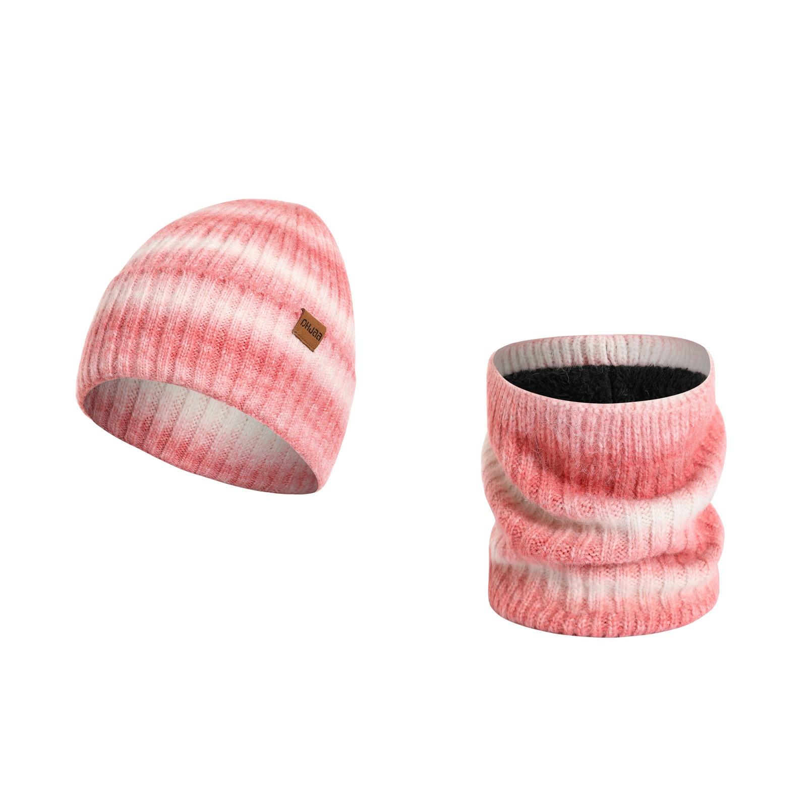 

Женская теплая шерстяная шапка, вязаная из утолщенного бархата, взрослая шапка, шарф, комплект из двух предметов One Size розовый