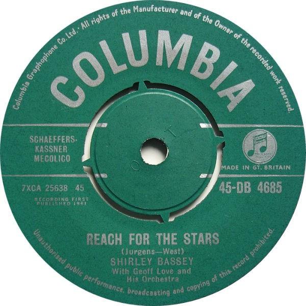 

7inch Record SHIRLEY BASSEY - Reach For The Stars 45DB4685 Columbia 1961 UK Pop Used
