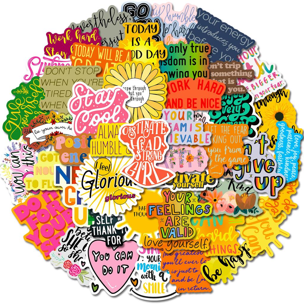 50 Inspirational Copybook Paper Diy Suitcase Sticker English Cartoon, Creative Graffiti Sticker