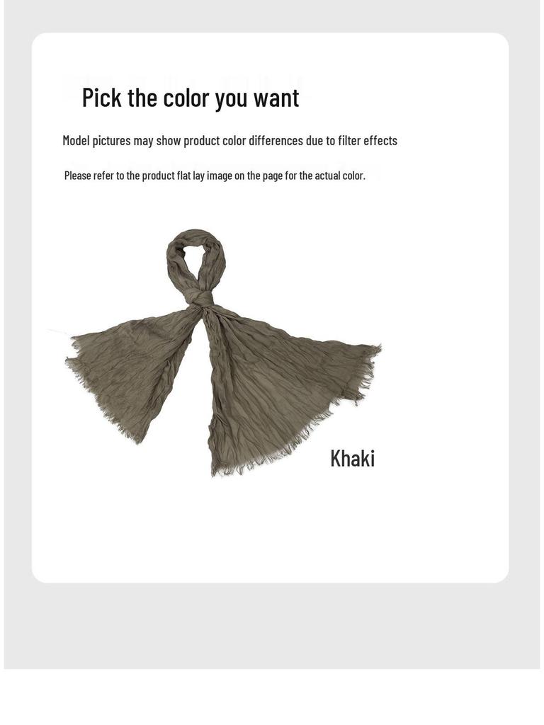 Vintage Plissierter Baumwoll-Leinen-Schal & Seiden-Krawatte Schal für Damen - Frühling/Herbst