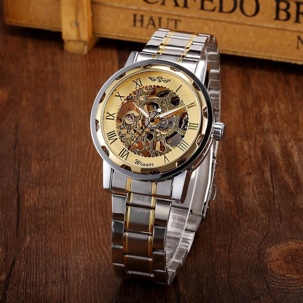 18 Colors Winner Men'S Fashion Business Casual Hollow Room Gold Strap, Manual Mechanical Watch