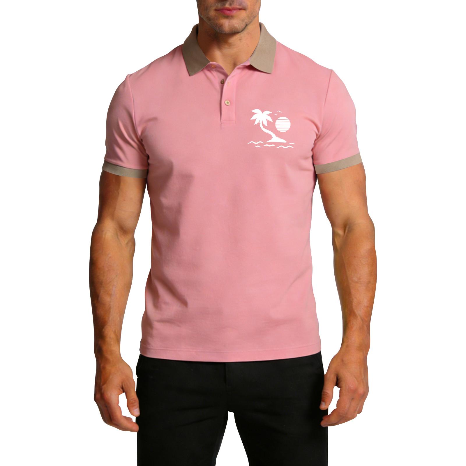 

Men s Summer Print Color-blocked Lapel Short-sleeve T-shirt Casual Sporty Top XL рожевий