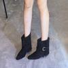 Inner heightening short boots women are not tired of feet autumn and winter new belt buckle suede high heel fashion trouser boots