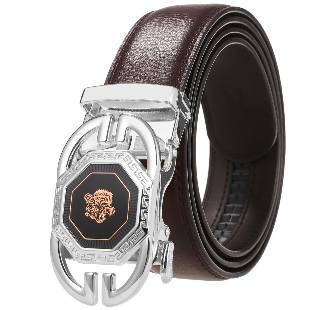 1Pcs Casual Men'S Belt Two-Layer Cowhide, Personalized Trend Automatic Buckle Belt Cowhide Belt Ly36-33538-1