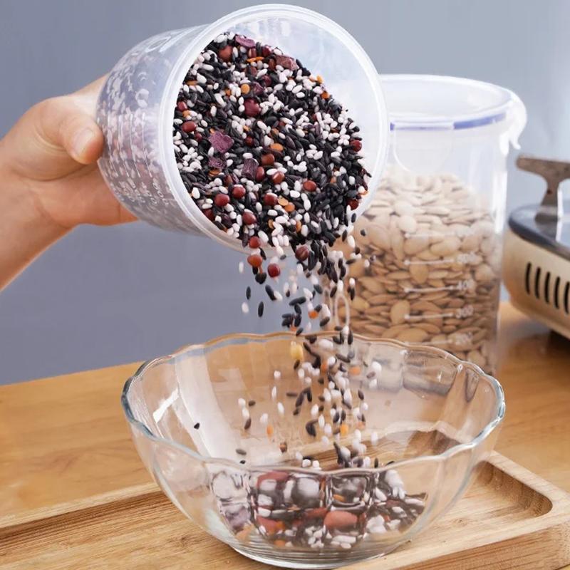 2 Stück Kunststoff-Vorratsbehälter Großes Fassungsvermögen Frischhaltebox Küche Organisieren Getreideaufbewahrungsbox Mit Skala Versiegelte Box Klarglasbehälter Gewürzbehälter