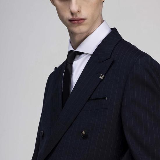 Giosongzio Signature Double Peaked Suit Navy Check ZF3SU371NY