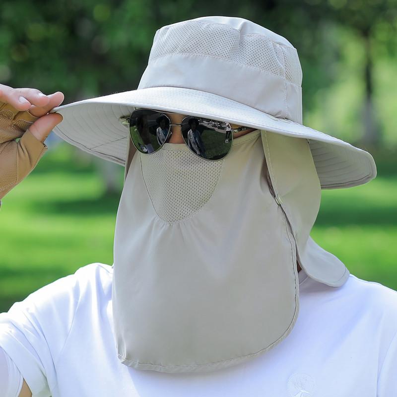 Big-brimmed sun hat men's trend summer sun protection outdoor breathable fishing cool hat bucket hat women's face hat