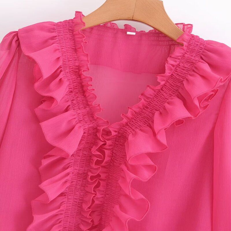 Fashion Style 2024 Summer New Arrival Women's Stylish Temperament Wild Slim Looking Laminated Decoration Shirt 2298060