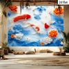 Lucky Koi Tapestry-Vibrant Red and White Carp Swimming In Blue Water, Traditional Chinese Wall Hanging Art