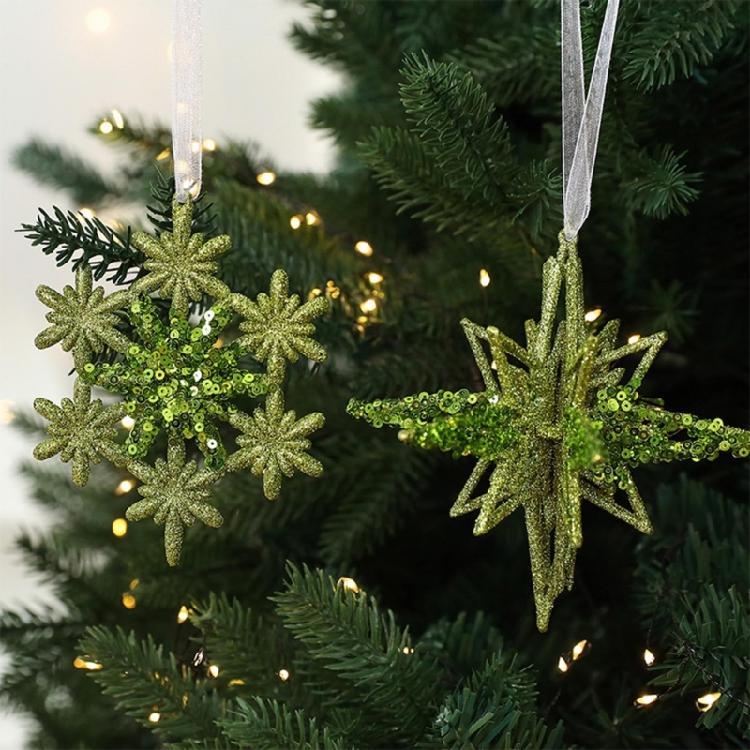 Shatterproof Snowflake Christmas Tree Ornament Glittering Green Acrylic Hanging Decoration Seasonal Accessories