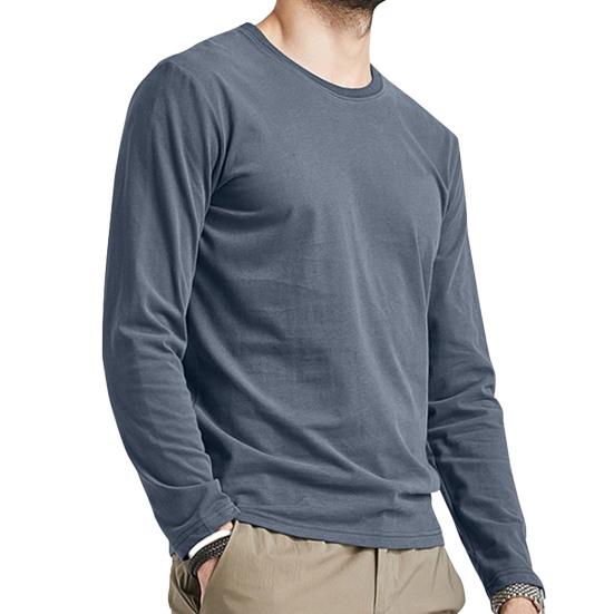 

Мужской топ осень-весна с круглым вырезом и длинными рукавами, однотонный, облегающий крой M синий