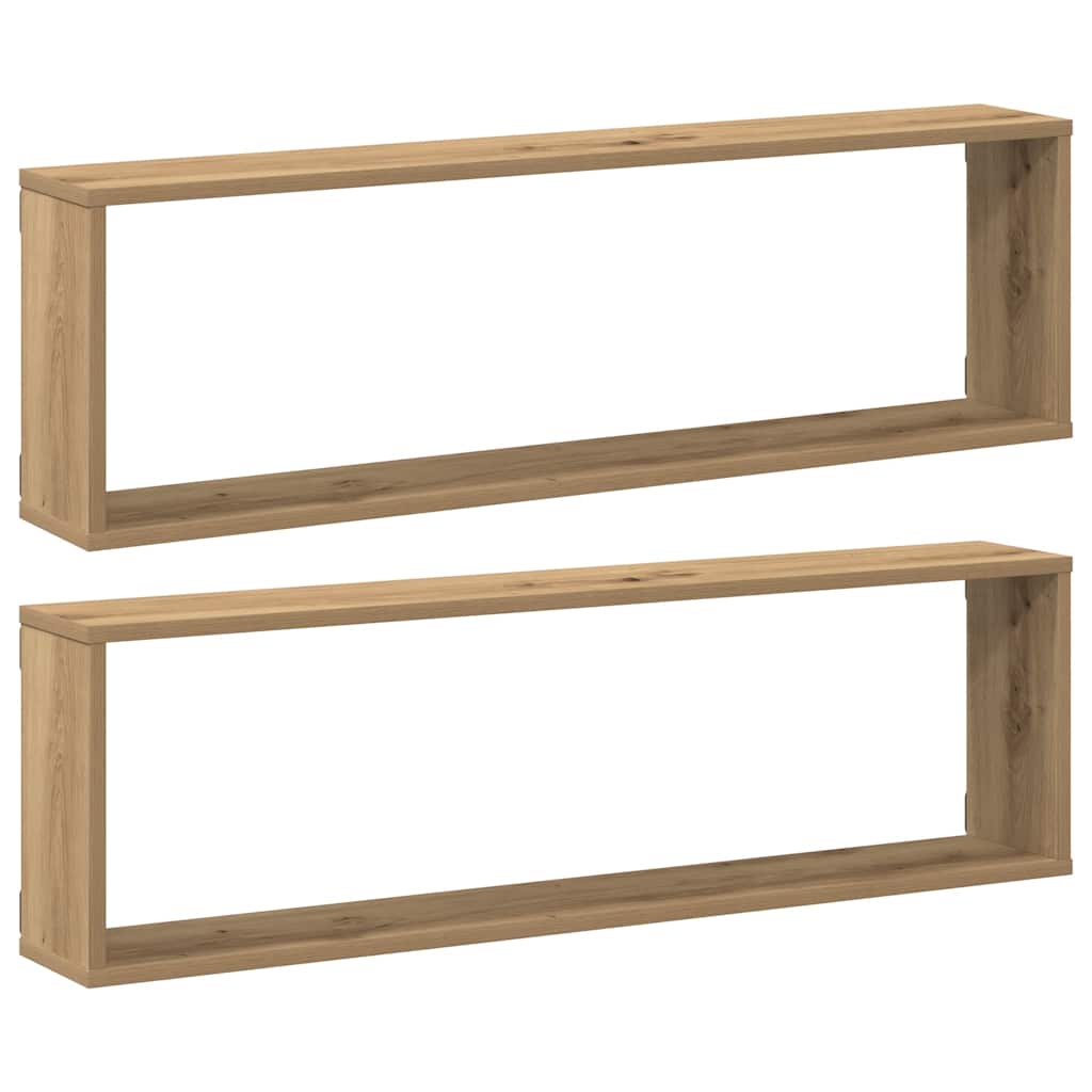 Cube Wall Shelves 2 pcs Artisan Oak Finish 100 x 15 x 30 cm Engineered Wood