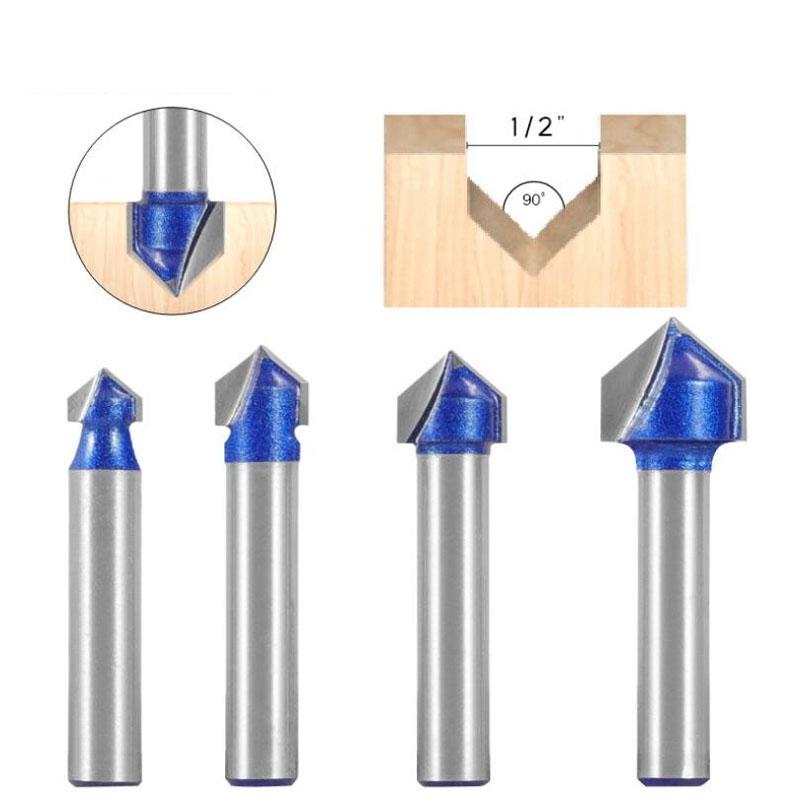 1/4inch 6mm Shank 90 Degree V Groove Template V-Groove V Grooving Router Bitit Carbide Milling Cutter Wood Drilling