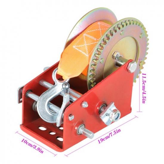 Heavy Duty Hand Winch 3500 LBS Dual Speed Hand Crank Red Strap ATV Trailer Boat
