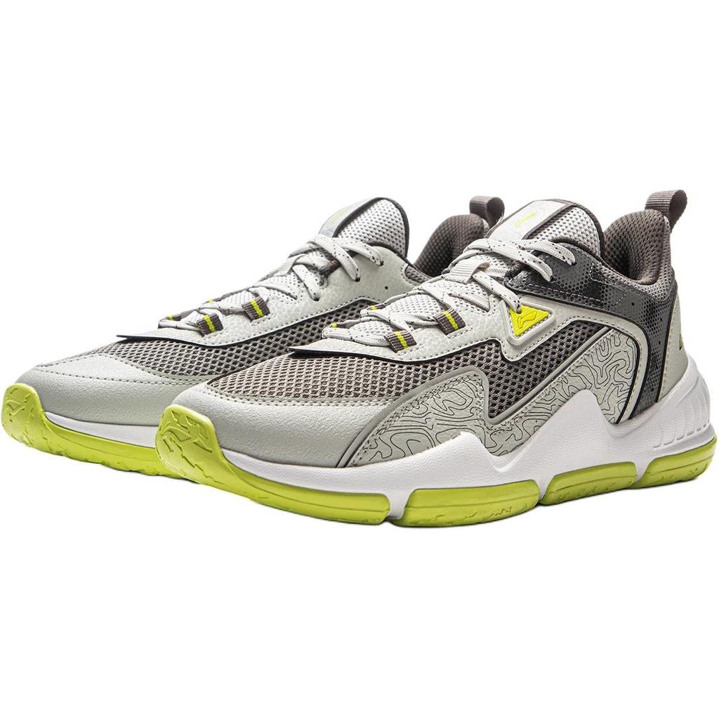 Li Ning Basketball Series Comfortable Versatile Durable Rebound Breathable Support Low Top Kids Basketball Shoes Kids sneaker Gray Green YKBV105-7
