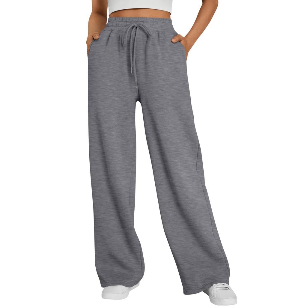 Women's Wide-leg Sports Pants, High-waist Loose Casual Pants, Drawstring Sports Flared Pants, Jogging Pants with Pockets