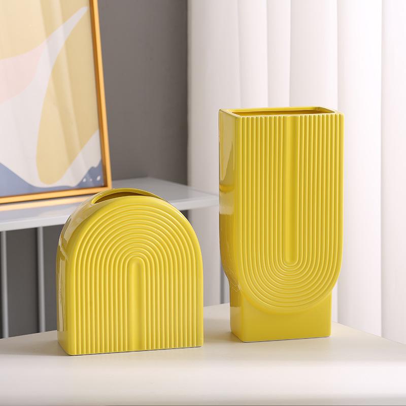 Morandi U-shaped Ceramic Vase: Nordic Modern Flower Display Piece for Office, Living Room, or Reception Desk
