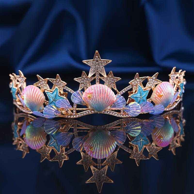 Fish Scale Shell Crown Hair Accessory, Star Shaped Design Banquet Accessory, Sparkling Hairstyle Party Headpiece, Exquisite