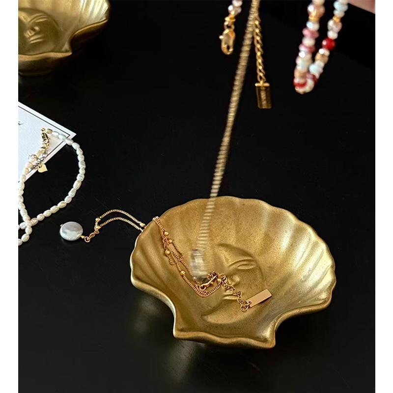 Retro Style Shell Shape Ceramic Tray Jewelry Storage Plate Tray,Gilding Ceramic mini ring, necklace, earring storage tray