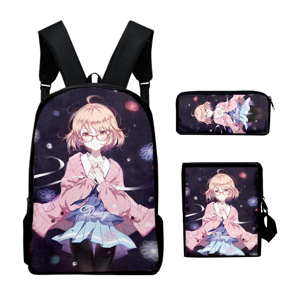 Classic Beyond the Boundary 3D Print 3pcs/Set pupil School Bags Laptop Daypack Backpack Inclined shoulder bag Pencil Case
