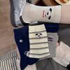 Cute Embroidered Cartoon Flocked Striped Color-blocking Puppy School Style Tubular Women's Socks Boneless Pure Cotton Pile Socks for Autumn and Winter