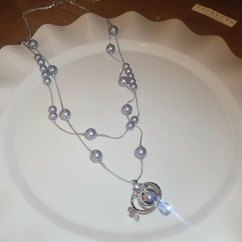 Französische mehrlagige Perlen-Schlüsselbeinkette - Luxuriöses, modisches und vielseitiges Design für Frauen