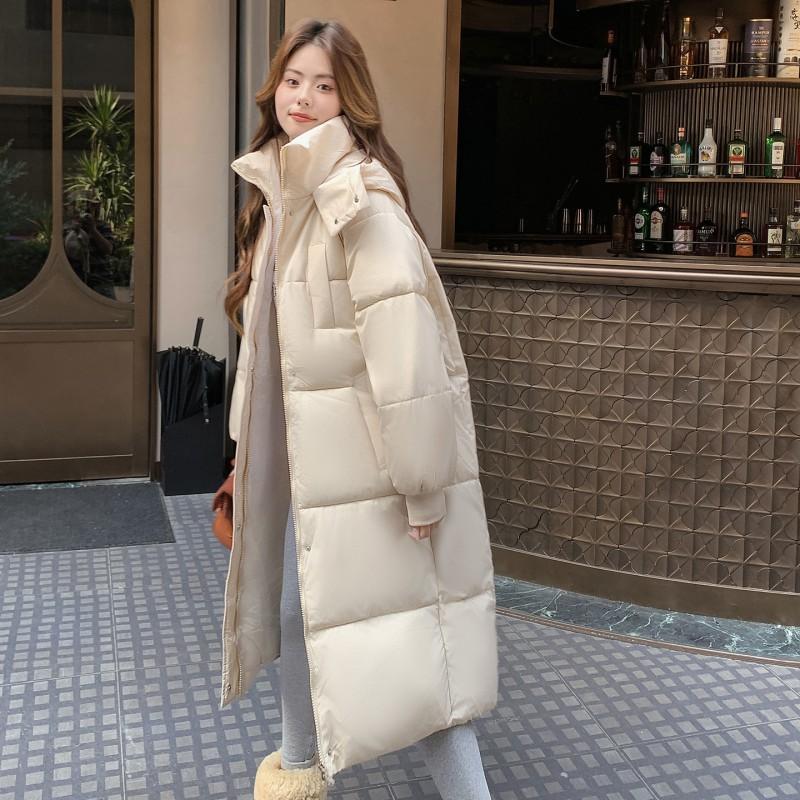 Womens Winter Puffer Coat 2026 Long Loose Thick Hooded Cotton Jacket Knee-Length Warm Outerwear