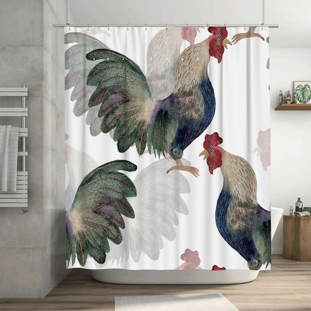 ~O~Watercolor Roosters Shower Curtain Bathroom Decor Printed Fabric Curtains for Home Decoration Various Sizes Available