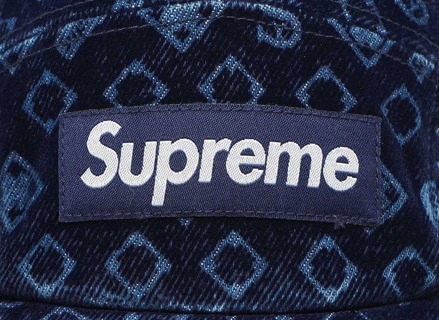 Supreme Cappellino da campo in denim floccato blu