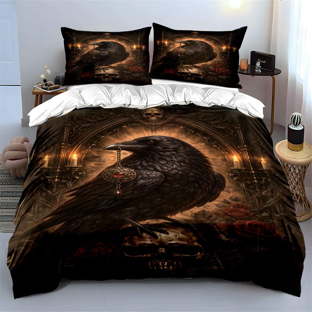 "Raven Skull Gothic Bedding Set" Bedding Duvet Cover Set Duvet Cover Pillowcases (1 * Duvet Cover 2 * Pillowcases, without duvet insert)