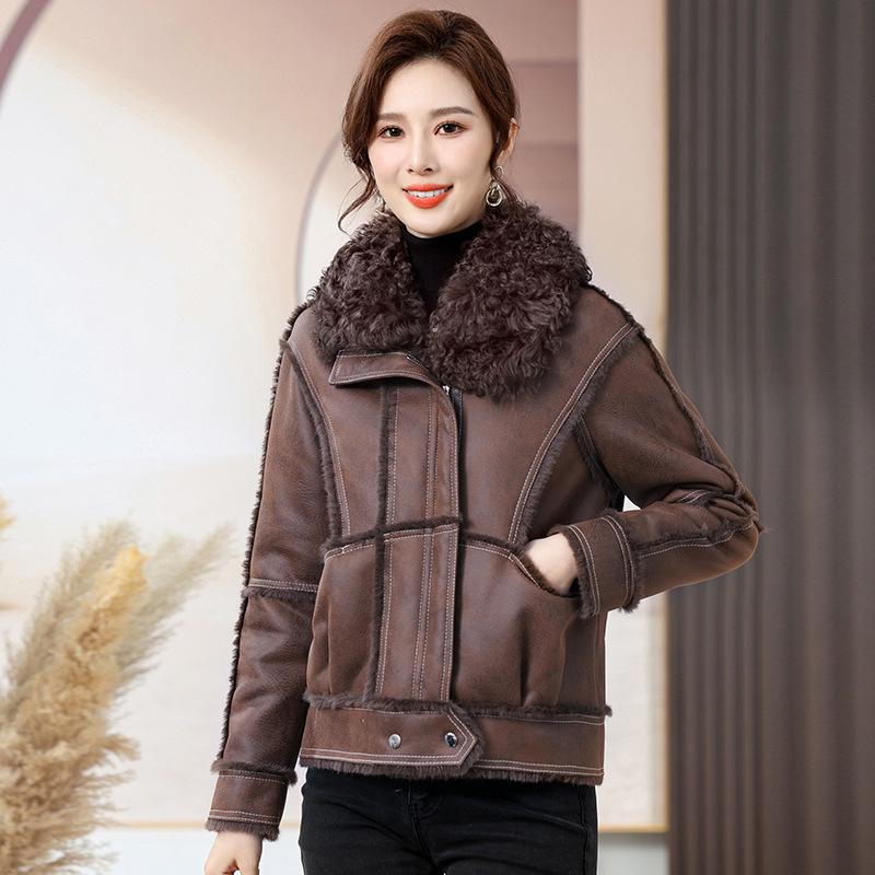 New Mom Splicing Fur One Piece Coat Women's Autumn and Winter Thick Fur Coat Short