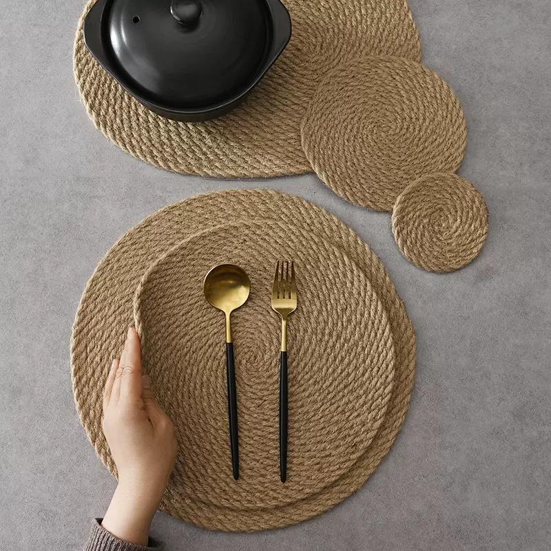 Linen Insulation Mat, Woven Dining Table Mat, Household Heat-resistant Mat, Bowl Mat, Dining Mat, Cup Mat