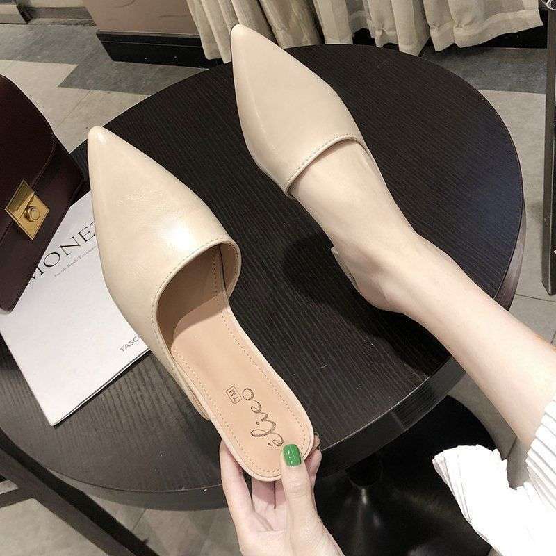 Baotou thick heel half slippers women's summer new pointed sandals Korean version versatile fitting shoes medium heel lazy muller shoes