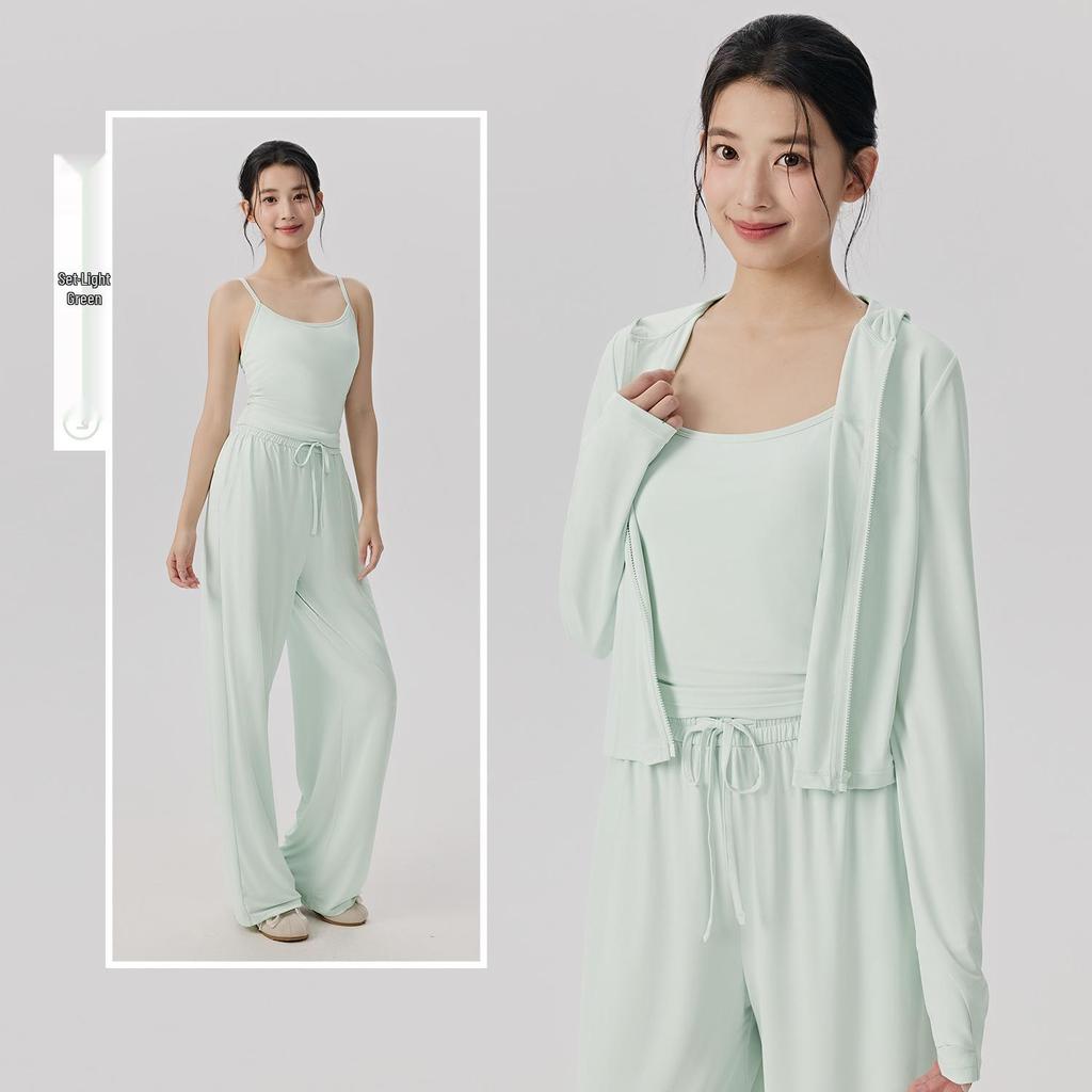 Women's Three-Piece Yoga Suit: Casual Pilates Fitness Set with Sun Protection