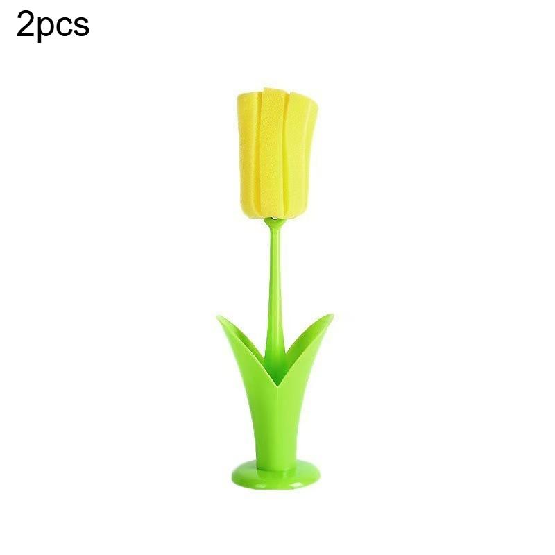2pcs Tulip Cup Brush with Detachable Sponge Head Long Handle Bottle Glass Cleaning Tools Durable Plastic Kitchen Accessories