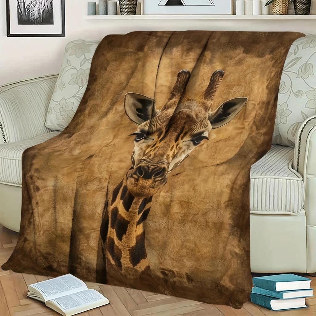 Animal Giraffe Throw Blanket Flannel Fabric With Realistic Giraffe Design For Living Room Relaxing Sessions Cozy - Feeling
